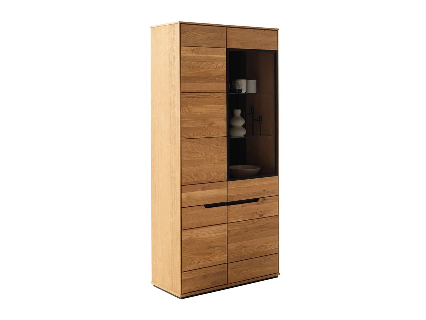 Massivart® Glasvitrine ARAYA Wildeiche geölt 4 Türen 6 Böden