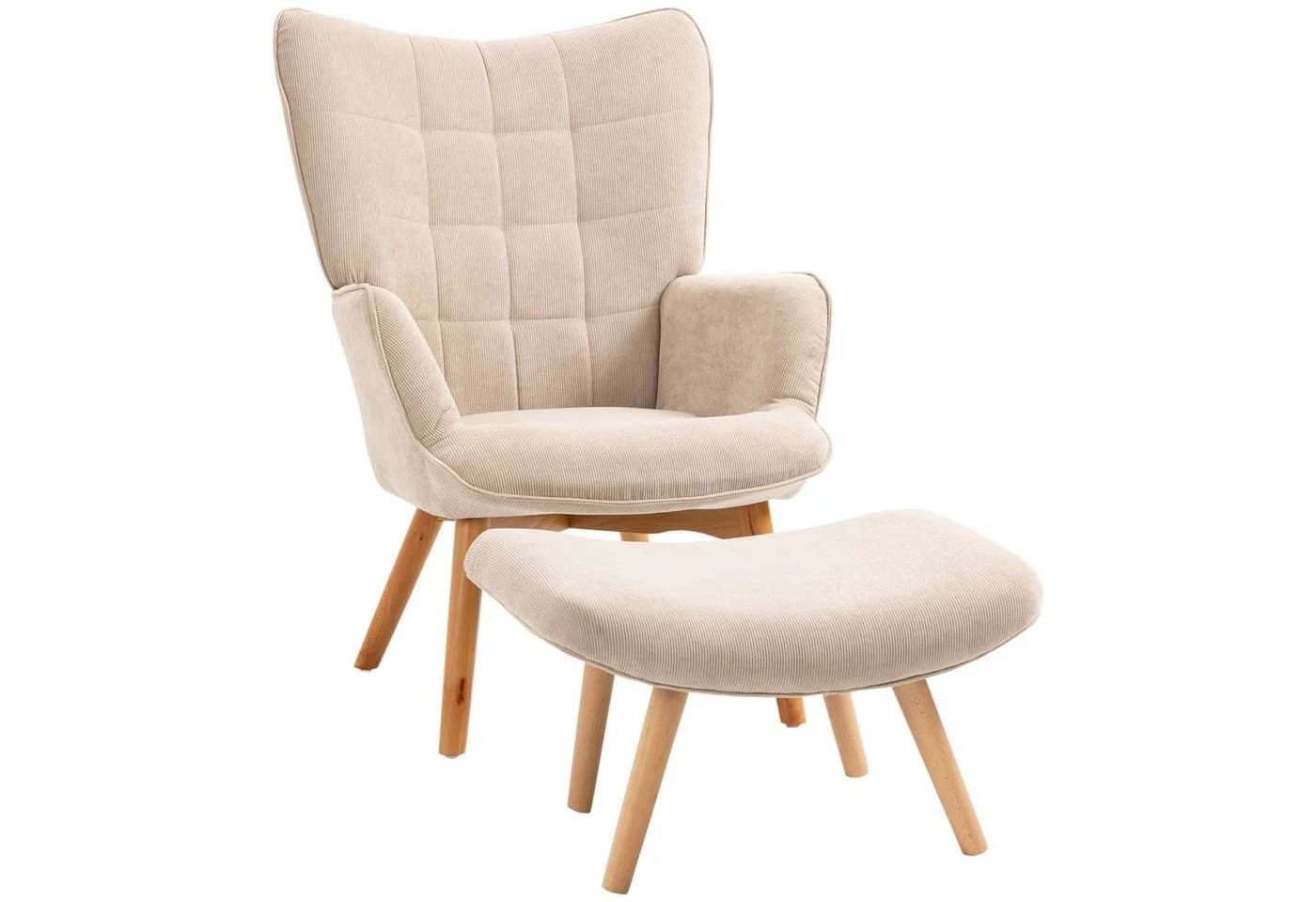 HOMCOM Relaxsessel Loungesessel mit Hocker Beige Cord-Optik