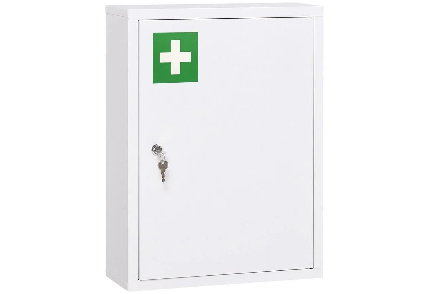 Kleankin Medizinschrank Weiß mit 3 Fächern und Schloss