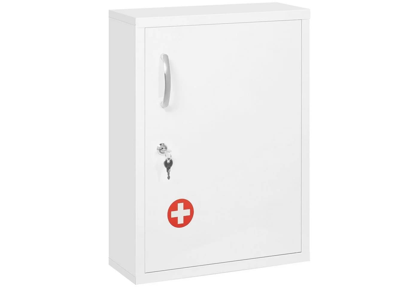 Kleankin Medizinschrank Weiß 3 Fächer 2 Schlüssel