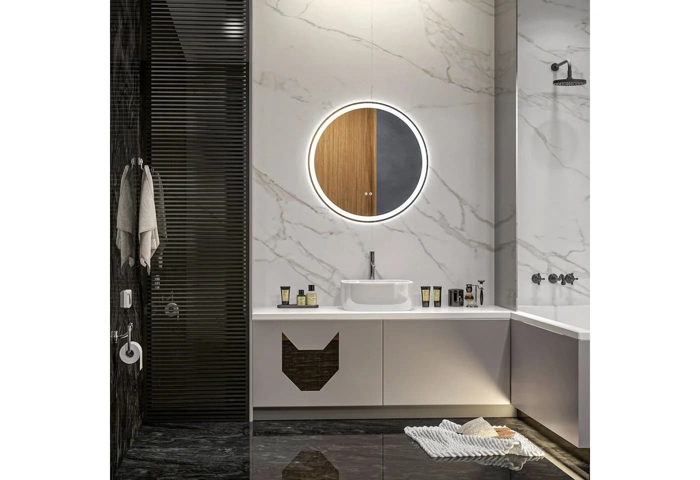 Kleankin LED Badezimmerspiegel 60cm Touch Weiß/Silber