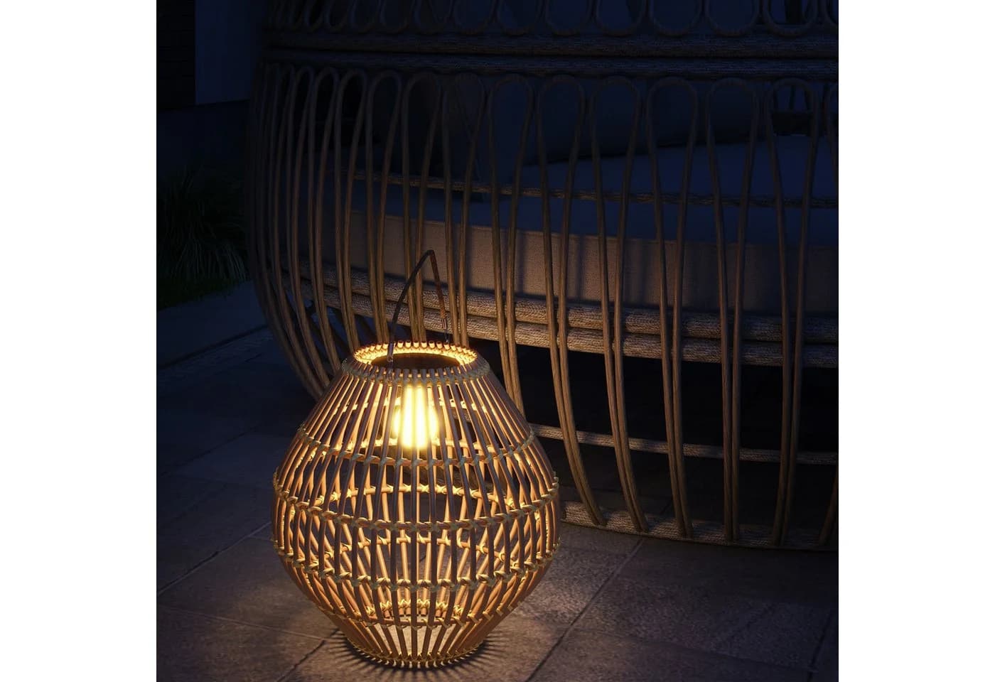 Outsunny LED Solarleuchte Rattan Gartenleuchte Gelb
