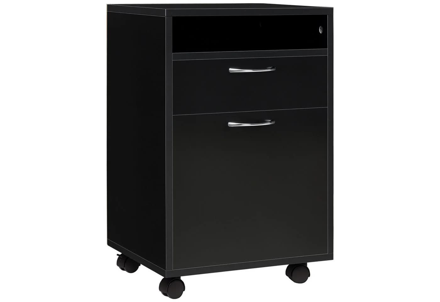 HOMCOM Rollcontainer Aktenschrank Schwarz mit Schublade und Rollen