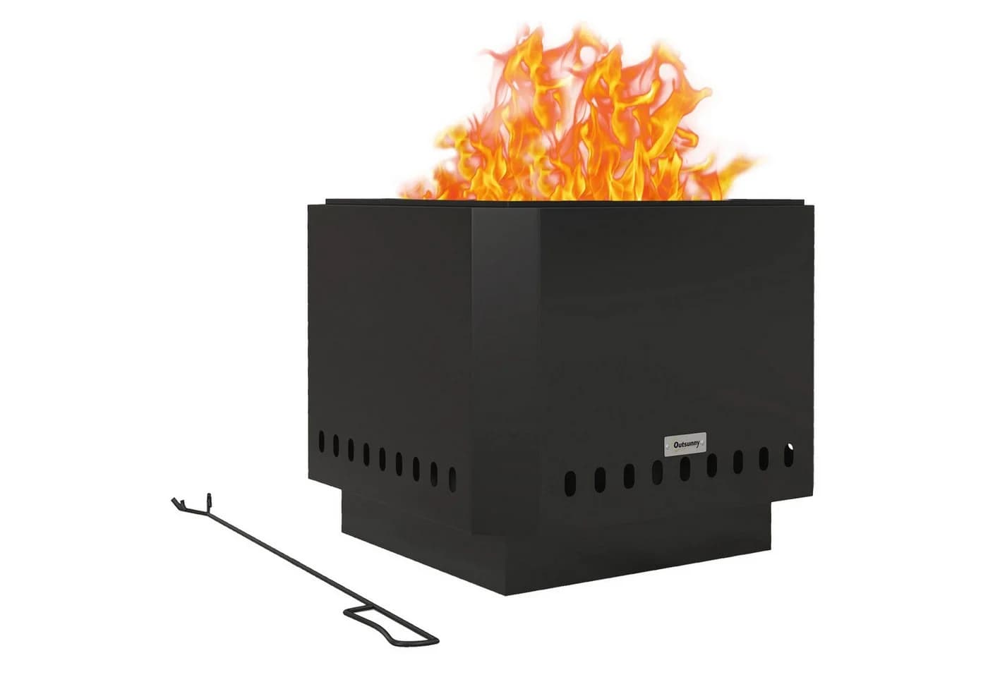 Outsunny Feuerschale Schwarz Metall Quadratisch mit Schürhaken