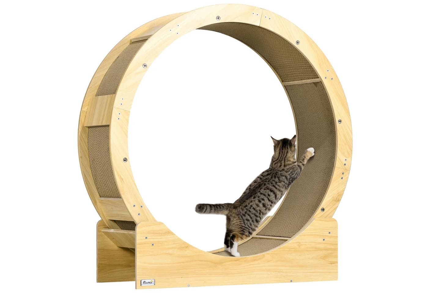 PawHut Katzenlaufrad Eiche mit Bremse und Kratzmatte