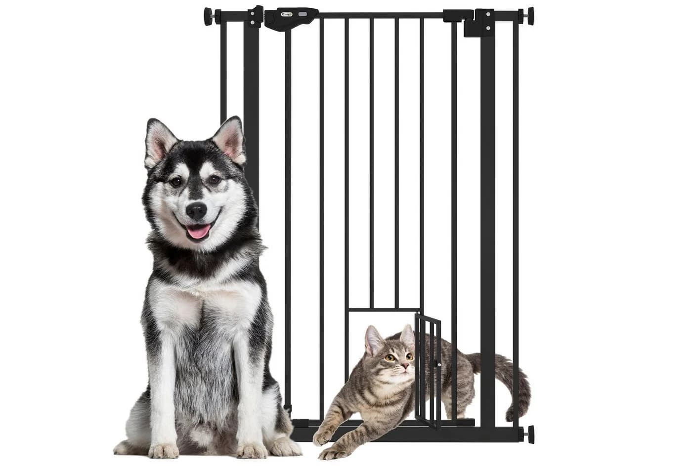 PawHut Hundegitter Türschutzgitter Schwarz Ohne Bohren Auto-Close