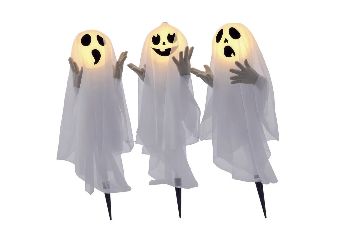 HOMCOM 3er-Set Halloween-Geister Dekofiguren mit LED-Beleuchtung Weiß