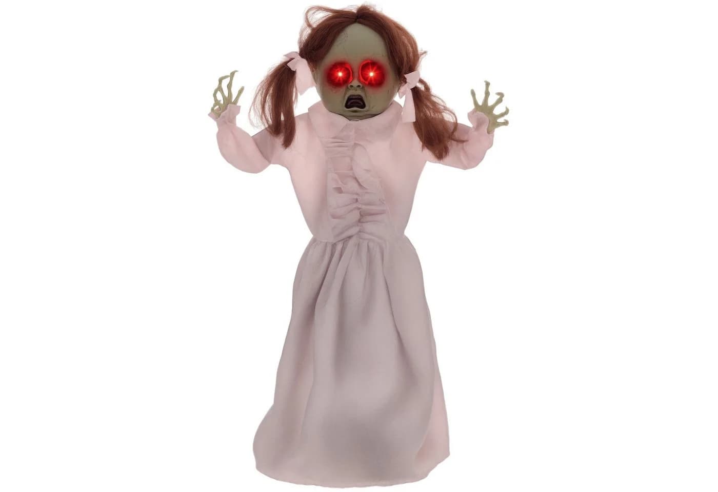 HOMCOM Animierte Halloween Dekofigur Geisterpuppe Rosa mit Leuchtenden Augen