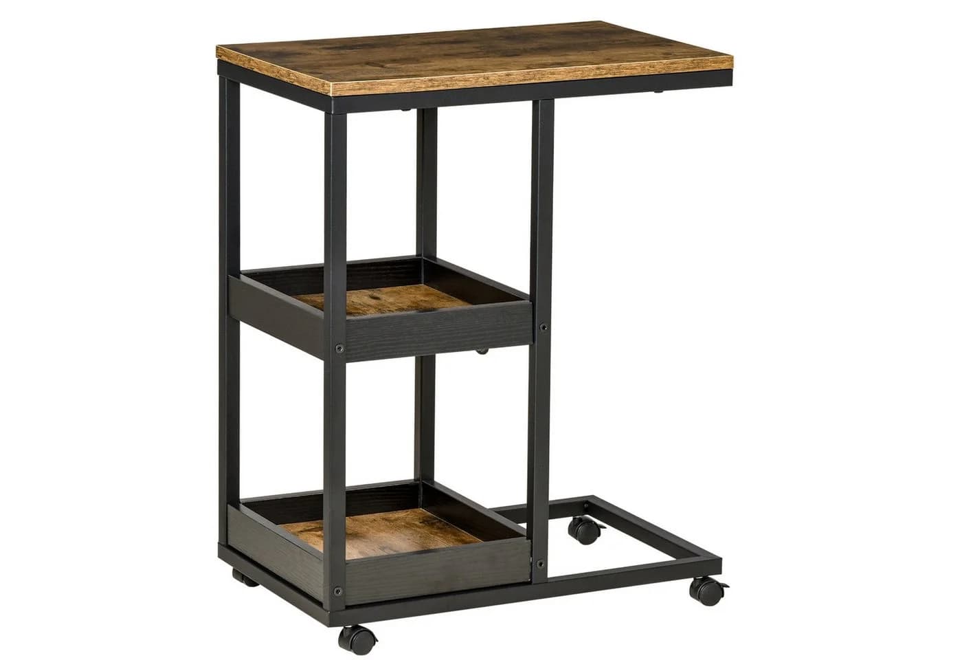 HOMCOM Beistelltisch Sofatisch mit Rollen, Ablage, Dunkelbraun