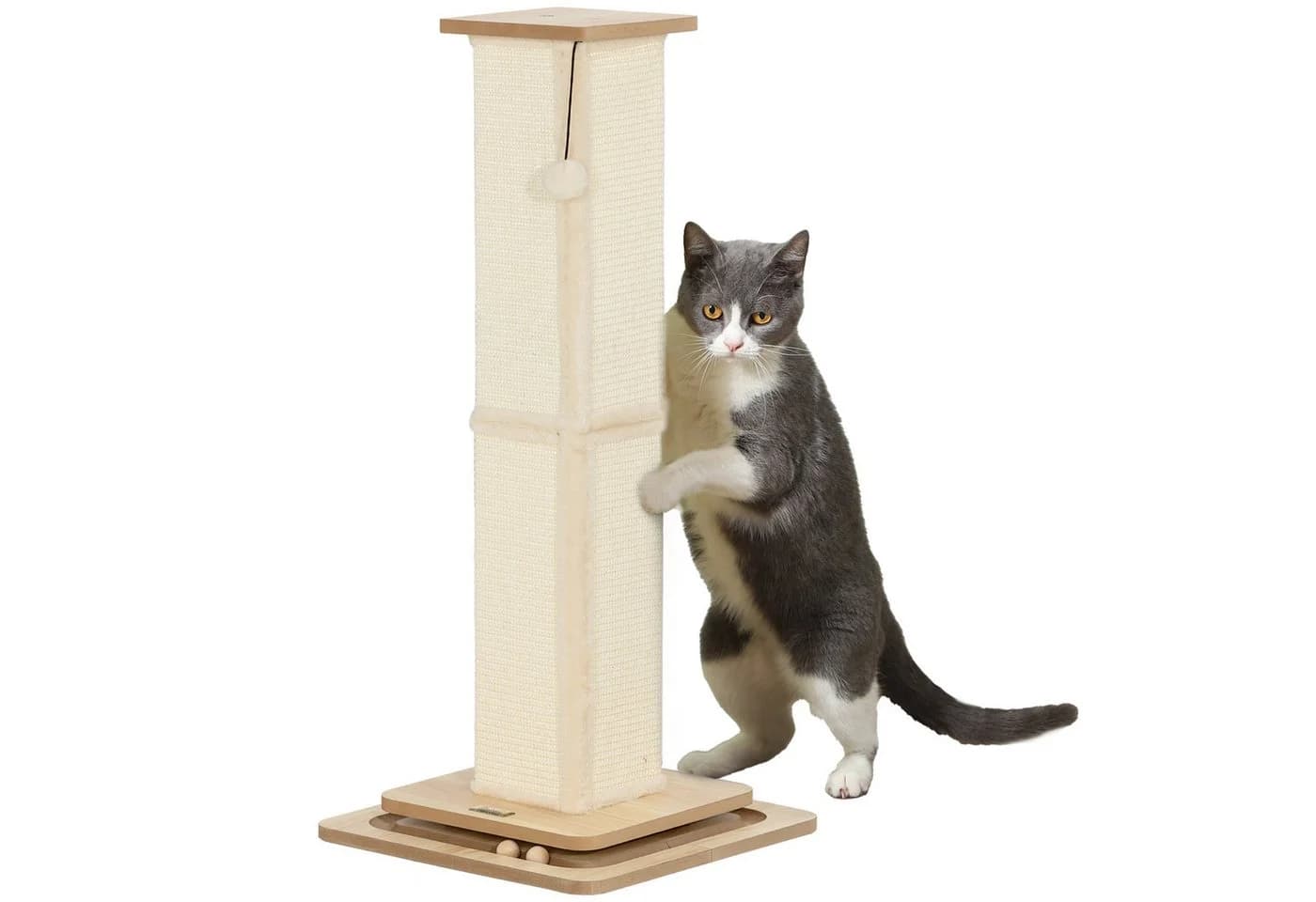 PawHut Kratzbaum mit Sisal, Drehschiene und Spielball, Eiche/Cremeweiß