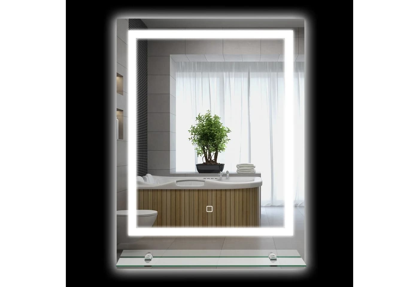 Kleankin Spiegel mit Beleuchtung, Touch-Schalter, Memory-Funktion, Anti-Beschlag, 70 x 50 cm
