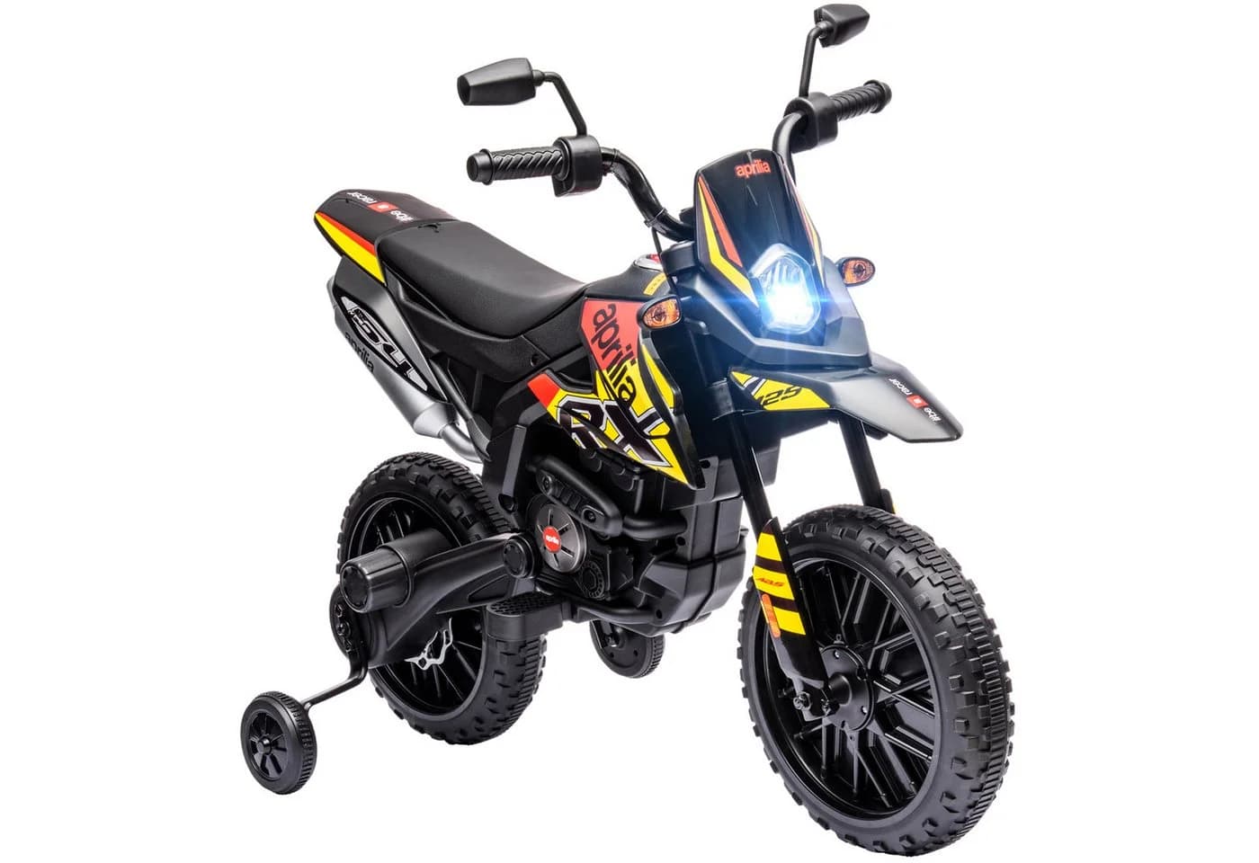 AIYAPLAY Elektro-Kindermotorrad 12V Gelb mit Musik und Stützrädern