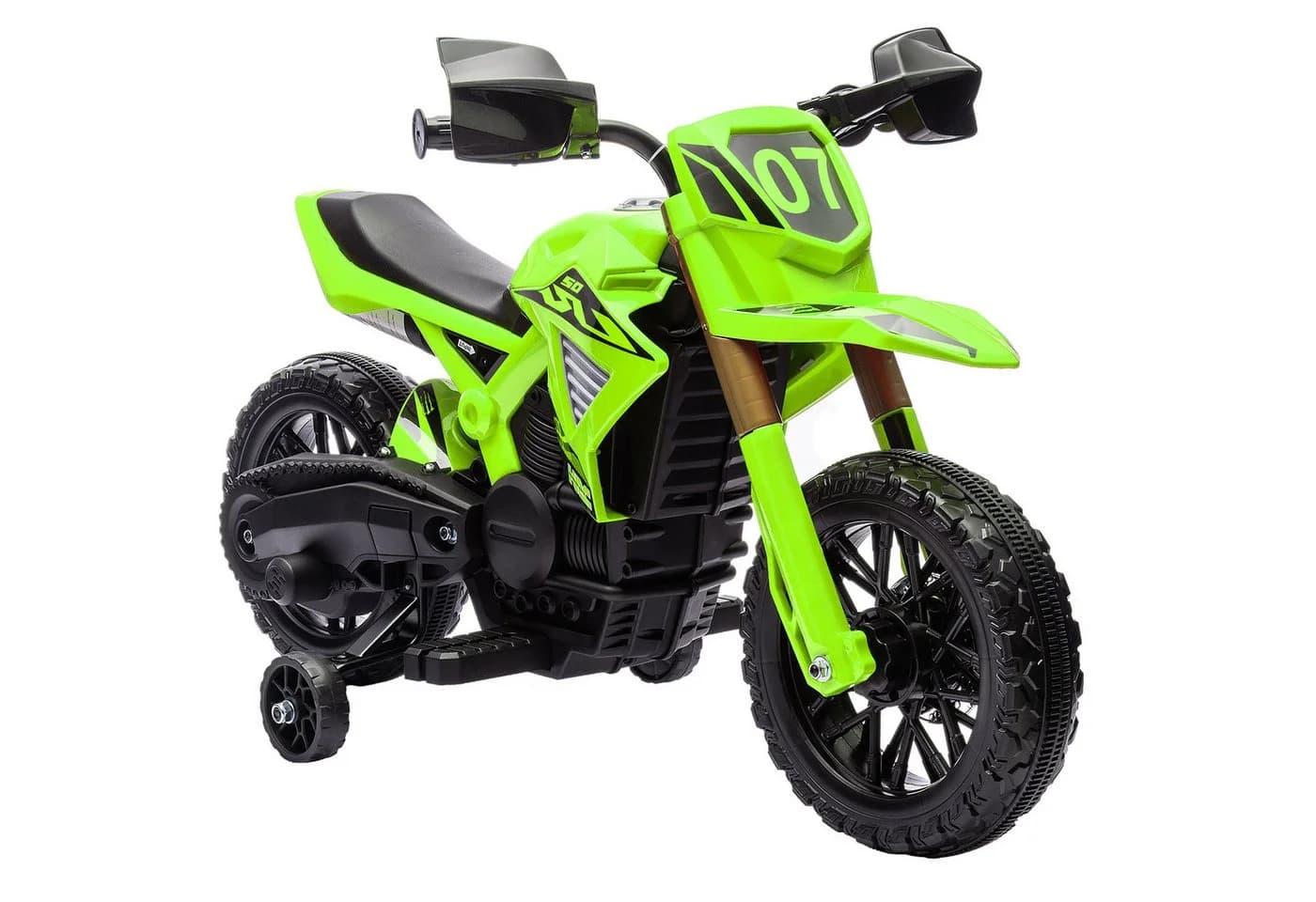 AIYAPLAY Elektro-Kindermotorrad 6V Grün mit Stützrädern