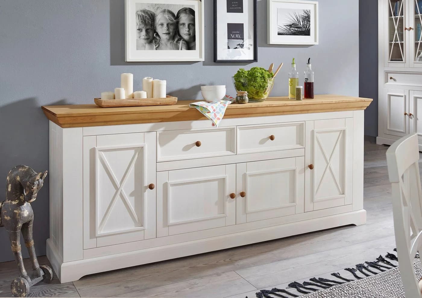Woodroom Sideboard Oslo Weiß Gewachst Massivholz