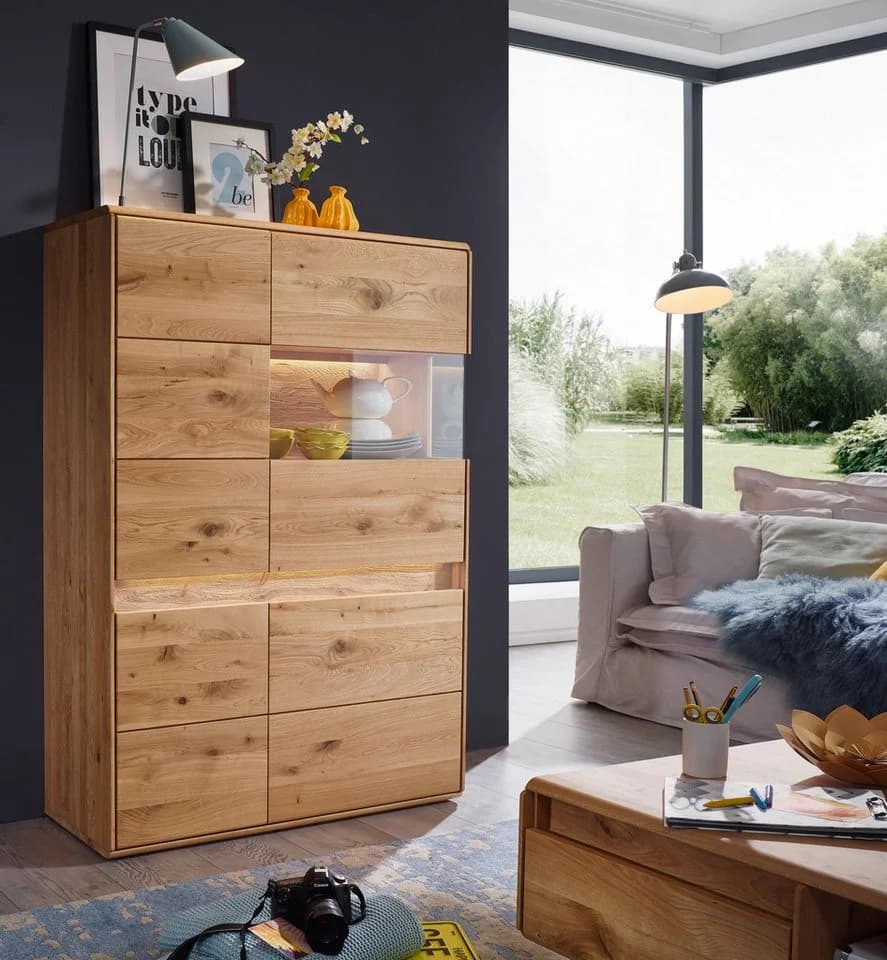 Woodroom Vitrine Valbona Wildeiche massiv geölt mit Glaselement