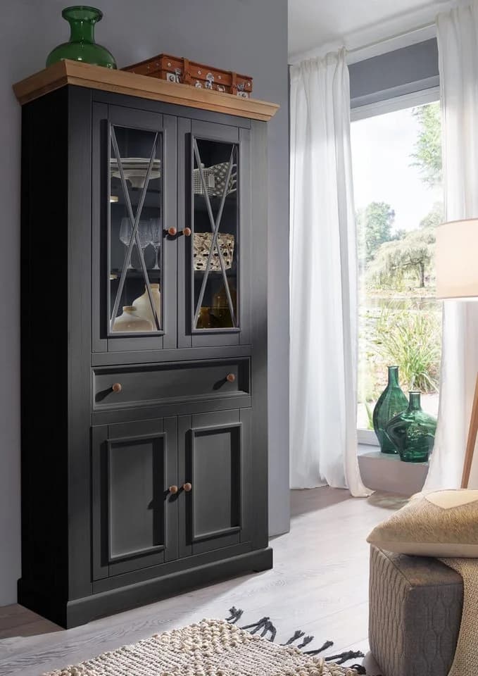 Woodroom Vitrine Oslo massiv Kiefer grau gewachst