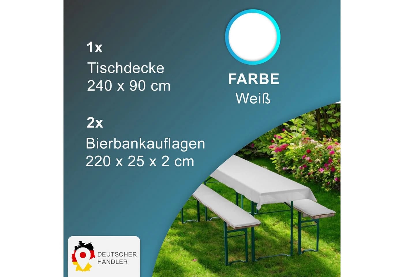 NYVI Bierbankauflagen Set 3-teilig Weiß für Bierzeltgarnitur