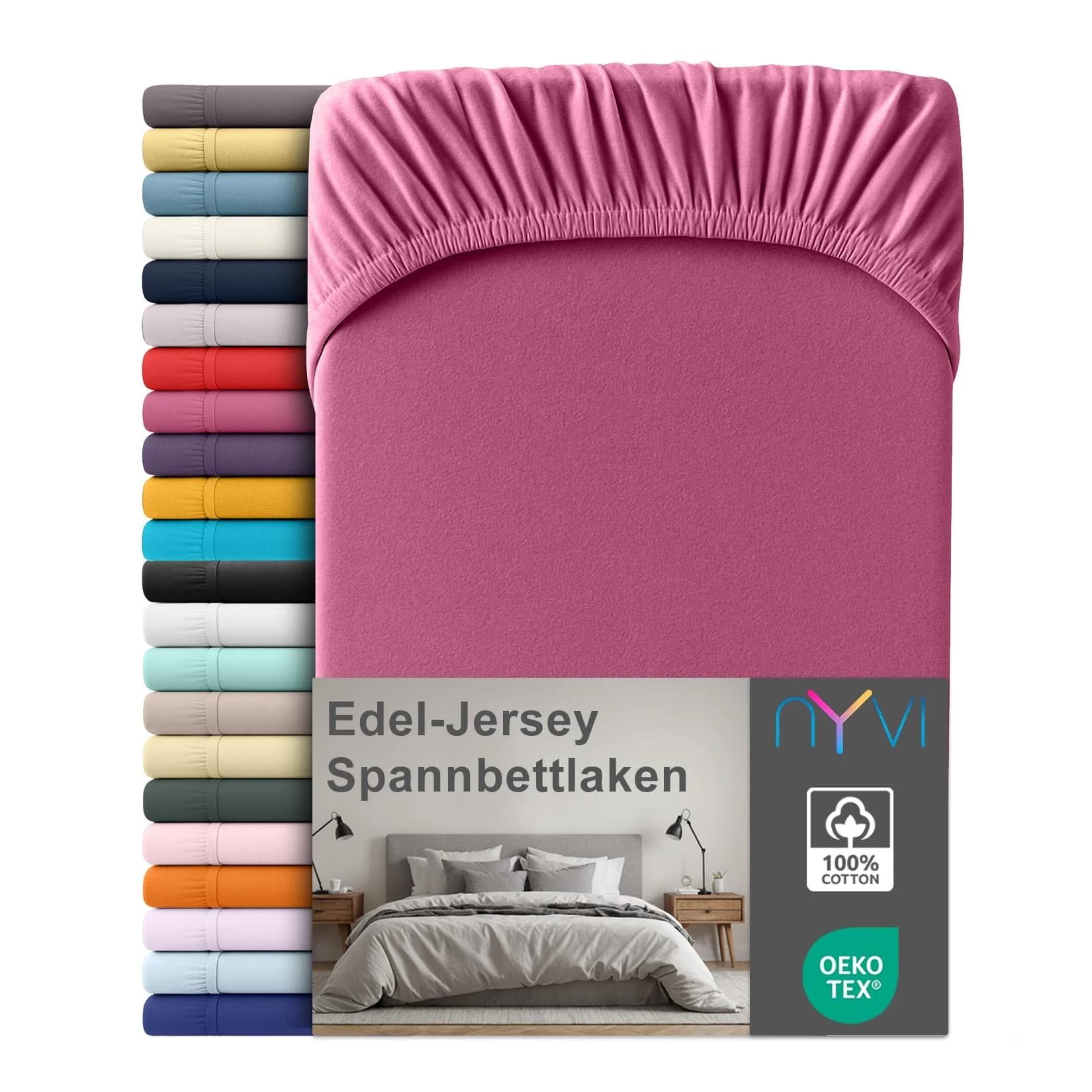 NYVI Edel Jersey Spannbettlaken Deluxe 100% Baumwolle Pink