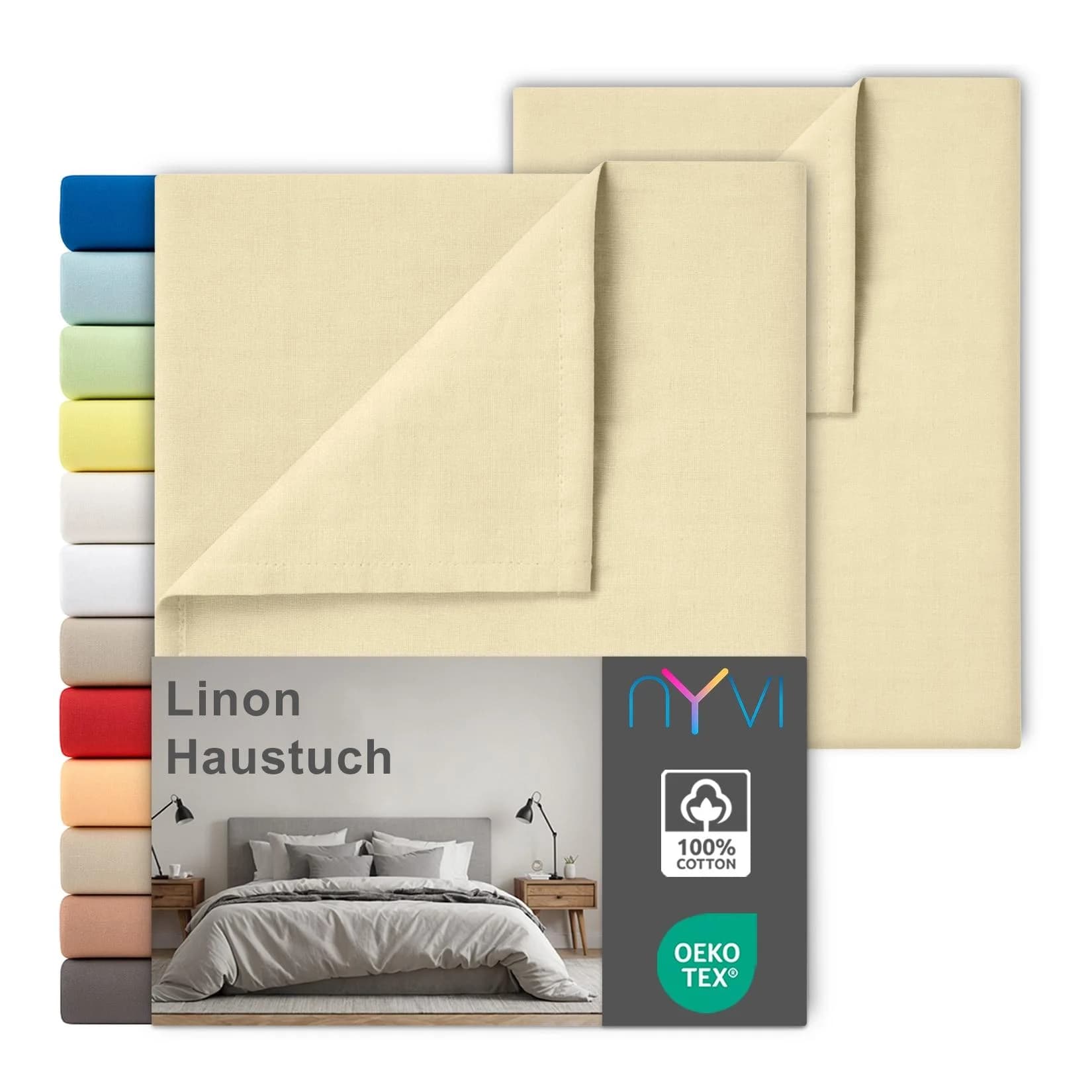 NYVI Linon Deluxe Bettlaken 100% Baumwolle Creme 240x260 cm 2er Set