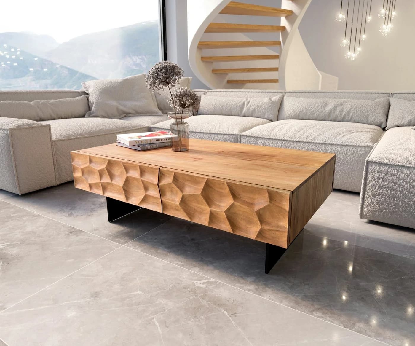 DELIFE Couchtisch Solu Akazie Natur 3D-Front