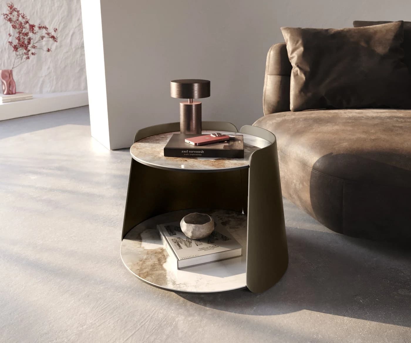 DELIFE Couchtisch Daban Keramik Weiß-Beige Modern