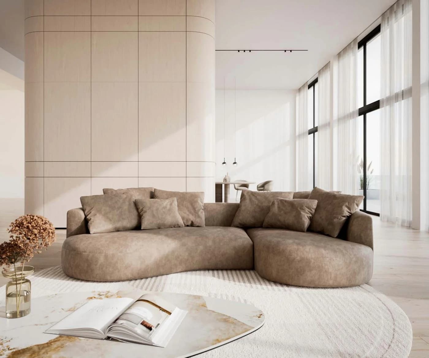 DELIFE Big-Sofa Edina Mikrofaser Taupe Vintage 330x170 cm