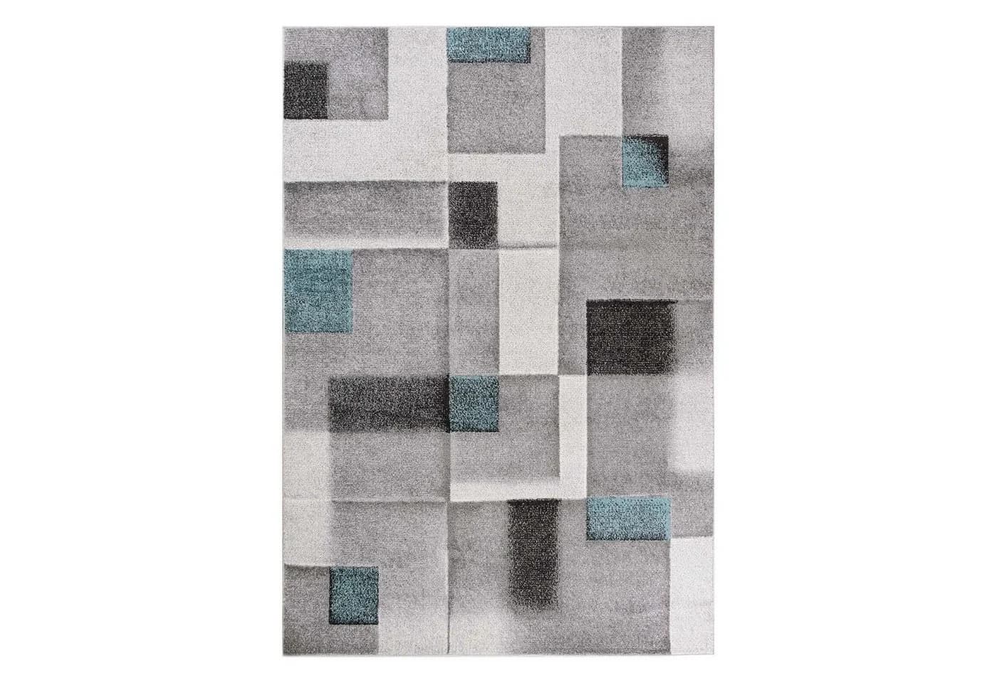 TaCa Home Teppich Designer Kurzflor Karos Blau Modern