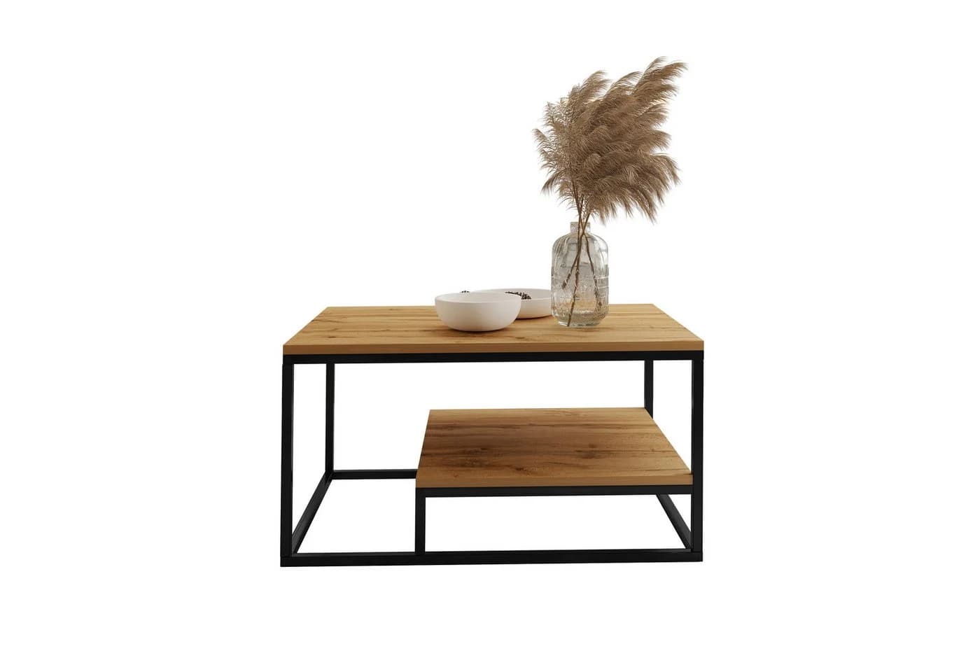Design Möbel Couchtisch Moderner mit Ablage Stahlgestell Eiche Wotan