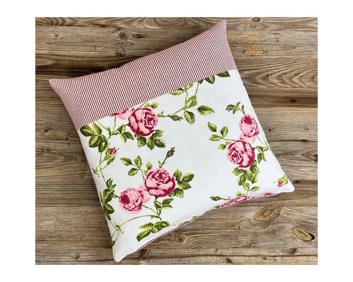 matches21 HOME & HOBBY Kissenbezug Rosa/Weiß Rosen-Druck Landhausstil