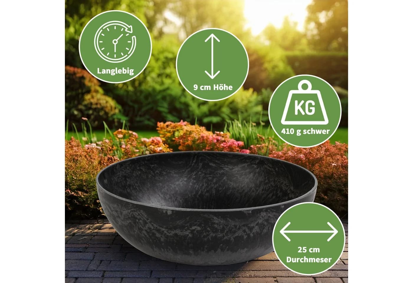 matches21 HOME & HOBBY Blumentopf Runde 25 cm Pflanzschale Schwarz Marmoriert