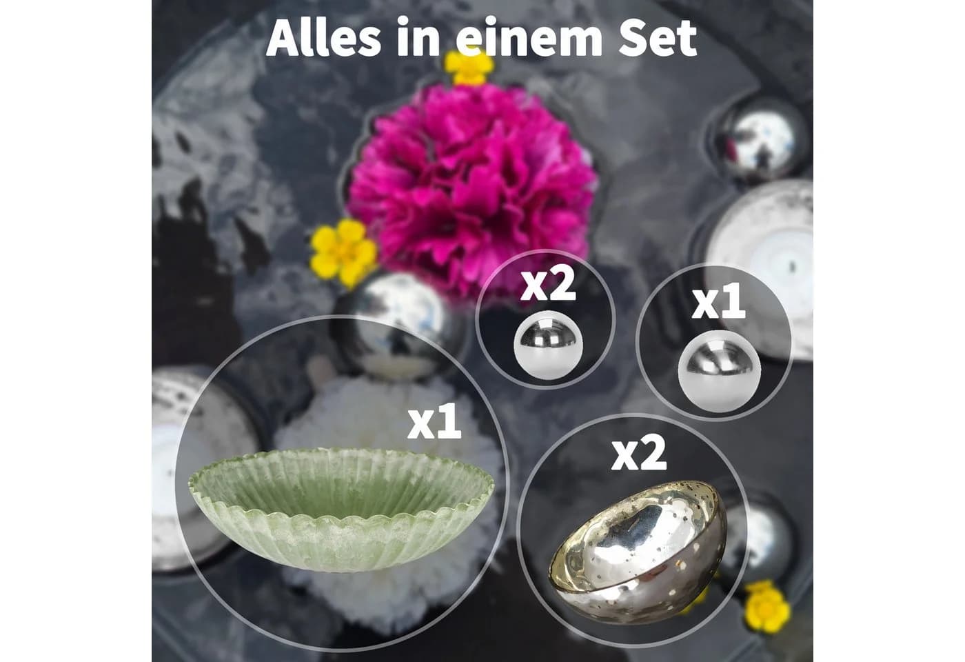 matches21 HOME & HOBBY Miniteich Set Grün 35cm mit Edelstahlkugeln