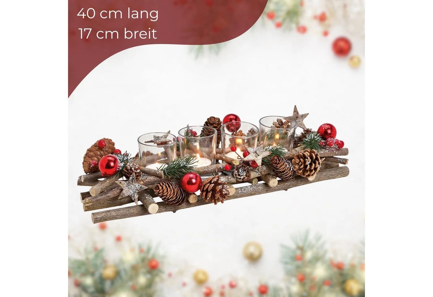 matches21 HOME & HOBBY Adventskranz Holz-Deko Teelichthalter rot