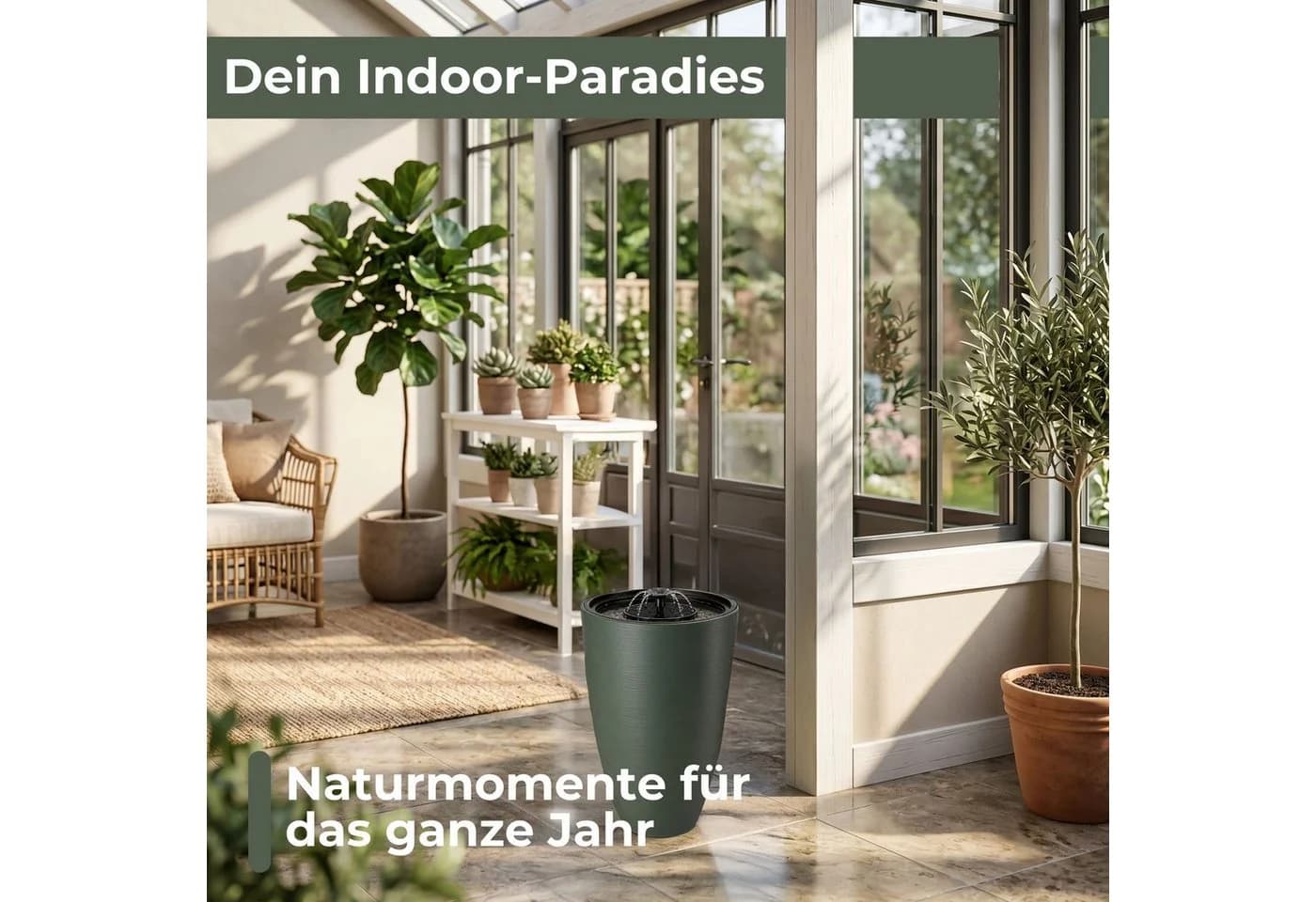 matches21 HOME & HOBBY Solarbrunnen Set Teegrün mit LED & Akku