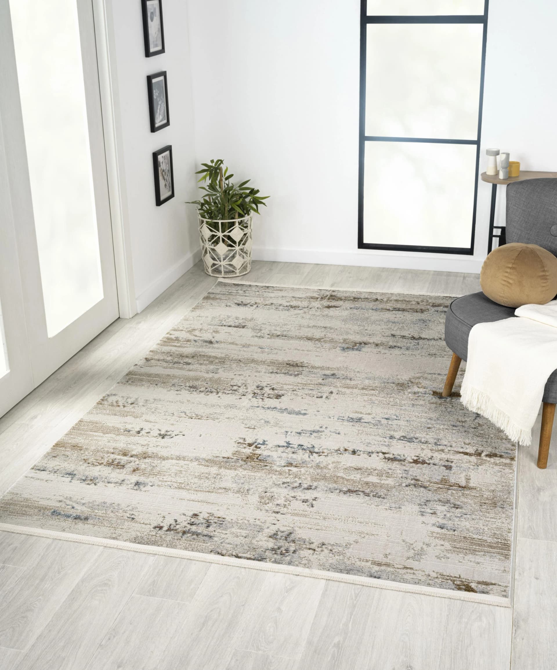 MyFlair Teppich Esme 1 Grau Beige Vintage Look Kurzflor