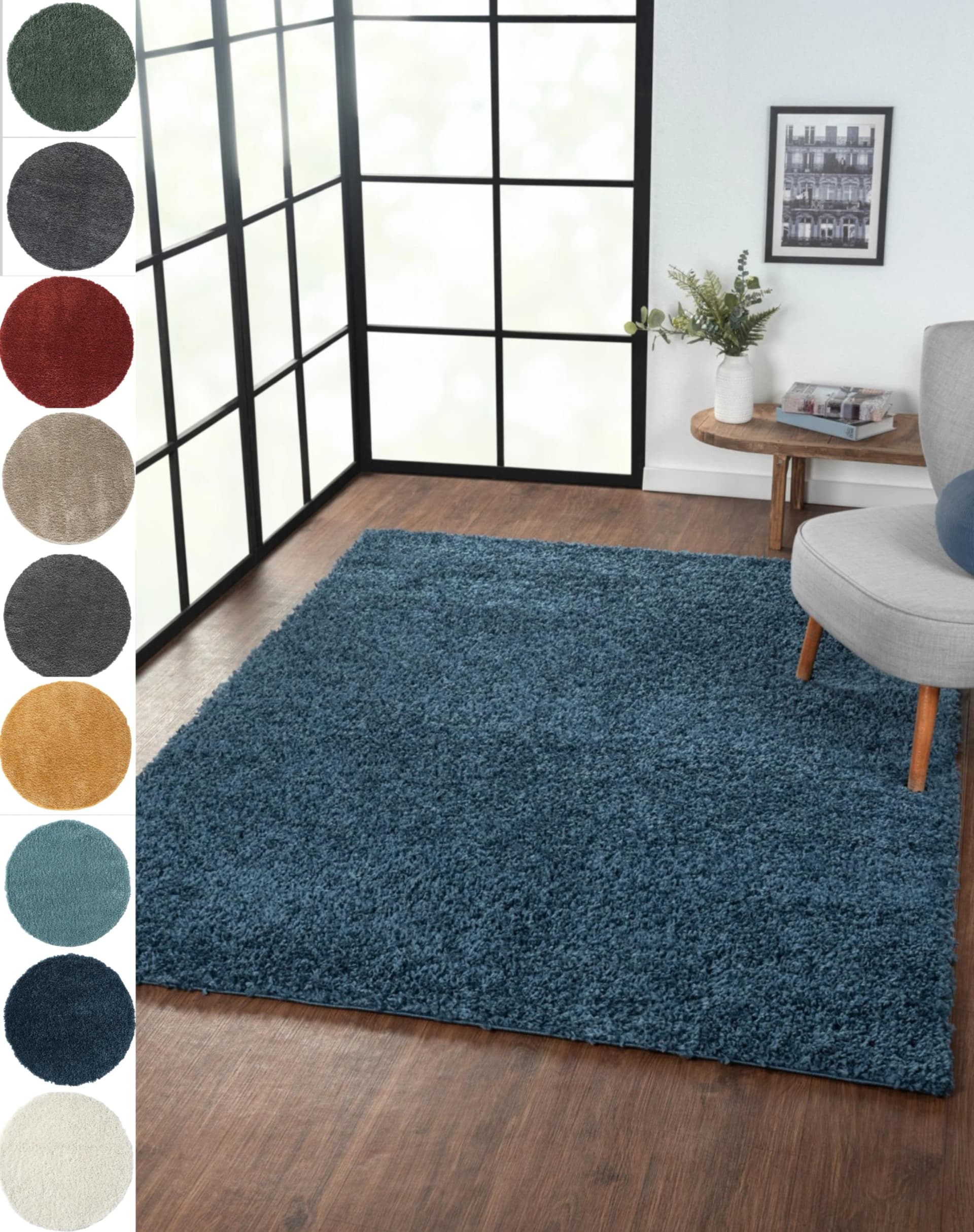 My Flair Hochflor-Teppich My Shaggy Dunkelblau Shaggy Uni