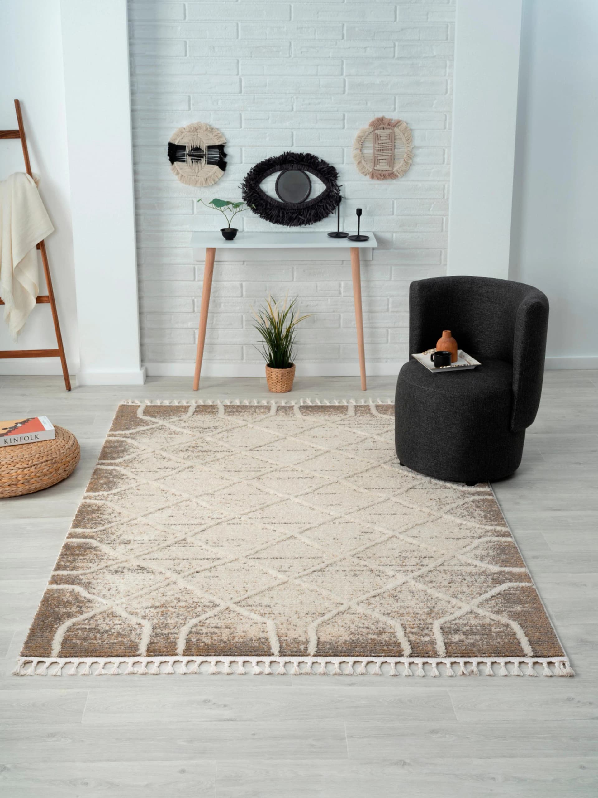 MyFlair Teppich Enya 1 Beige Grau Skandi Look Hoch-Tief Effekt