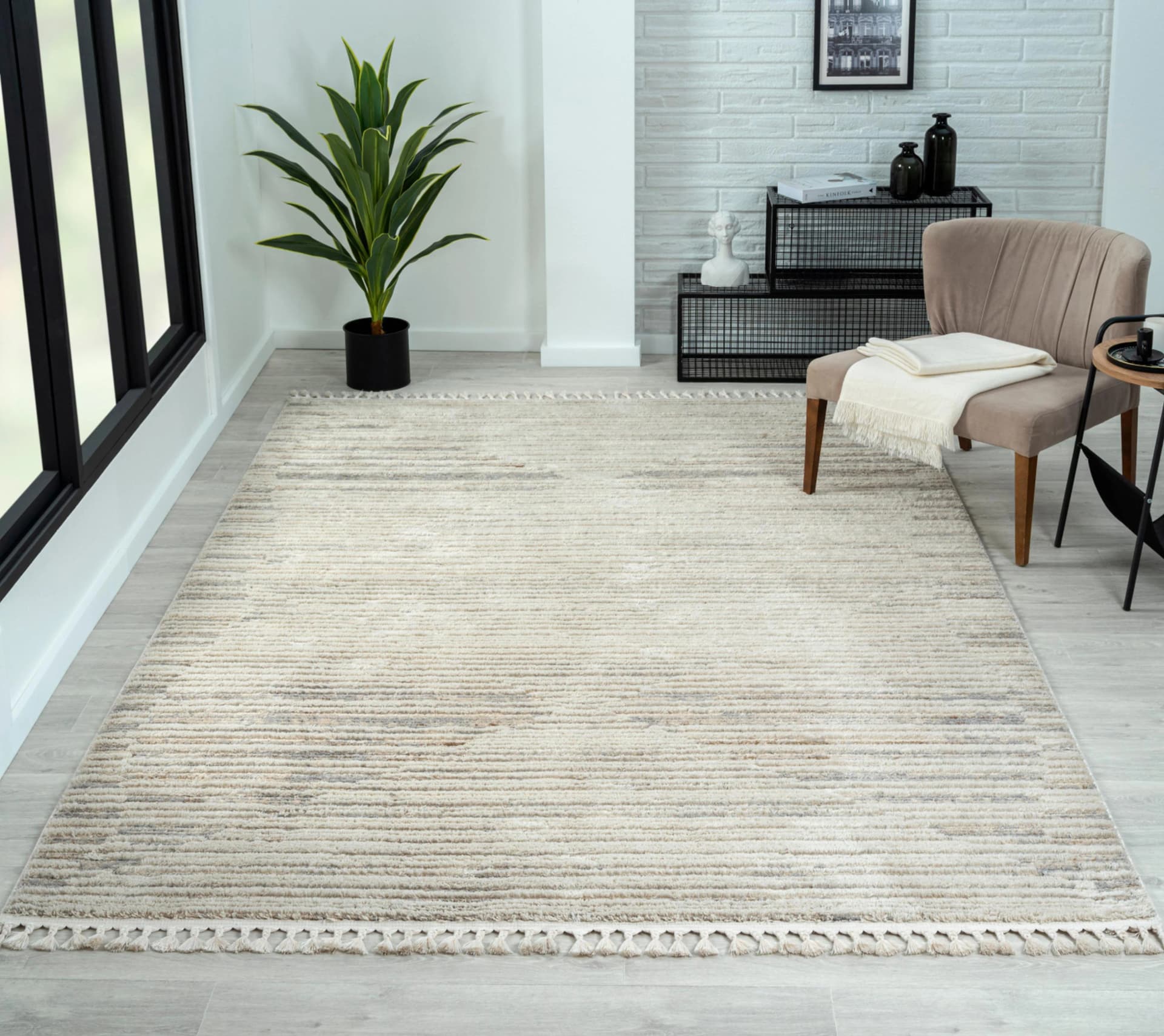 MyFlair Teppich Enya 2 Beige Grau Hoch-Tief Effekt Polyester