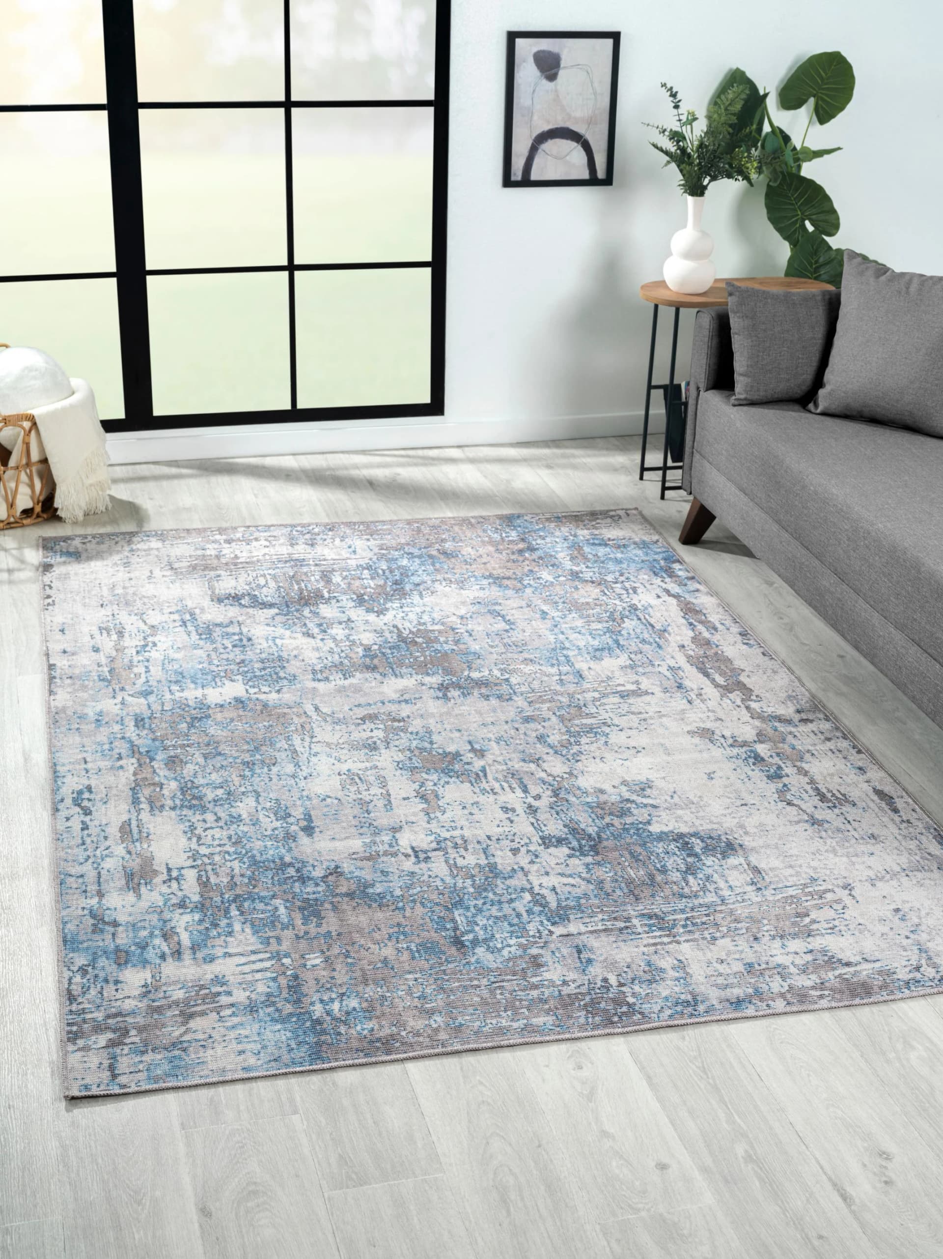 MyFlair Teppich Avery Grau Blau Modern Abstrakt Outdoor Waschbar