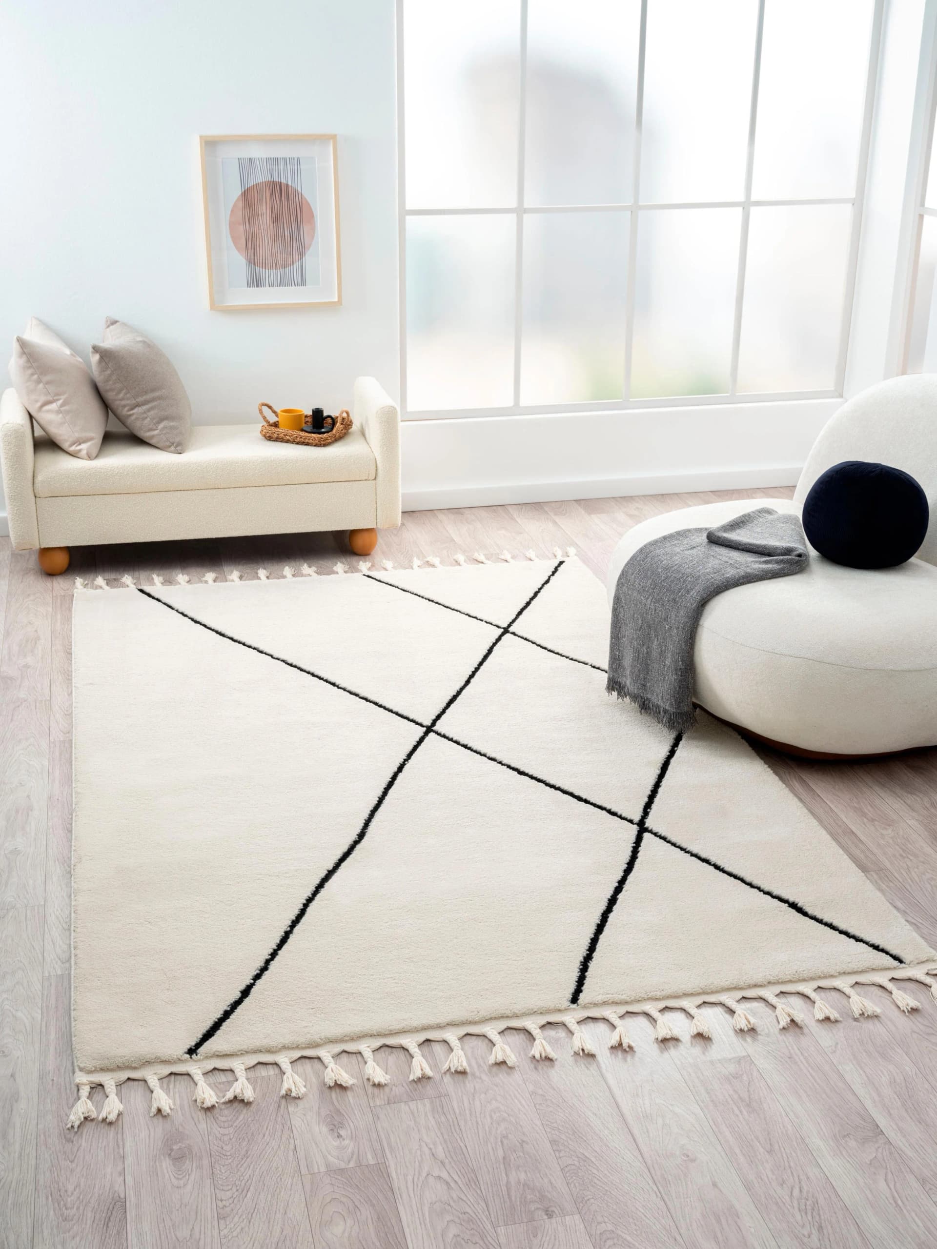 MyFlair Hochflor-Teppich Moroccan Signature Schwarz-Weiß Rautenmuster