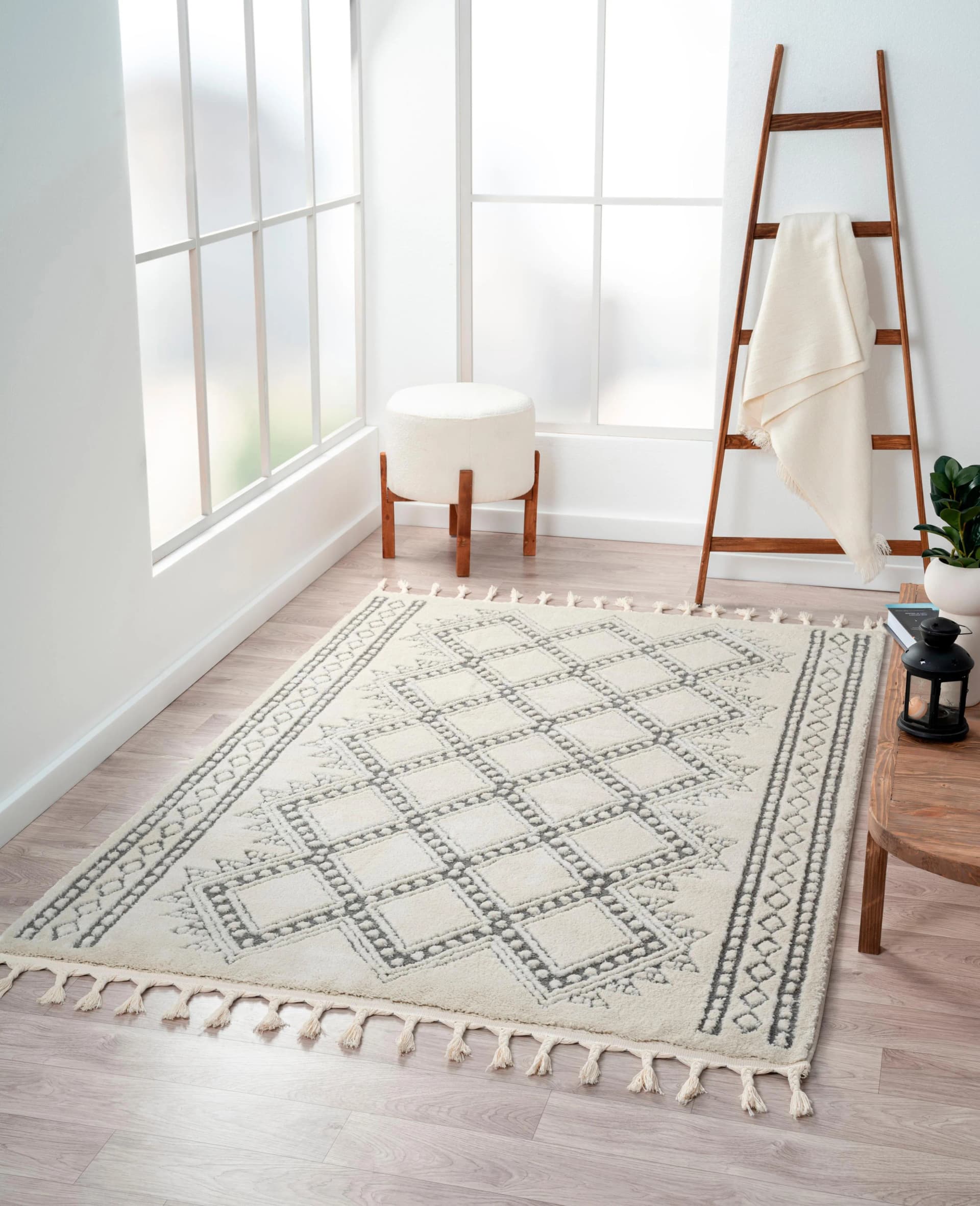 MyFlair Hochflor-Teppich Moroccan Tradition Schwarz-Weiß Modern