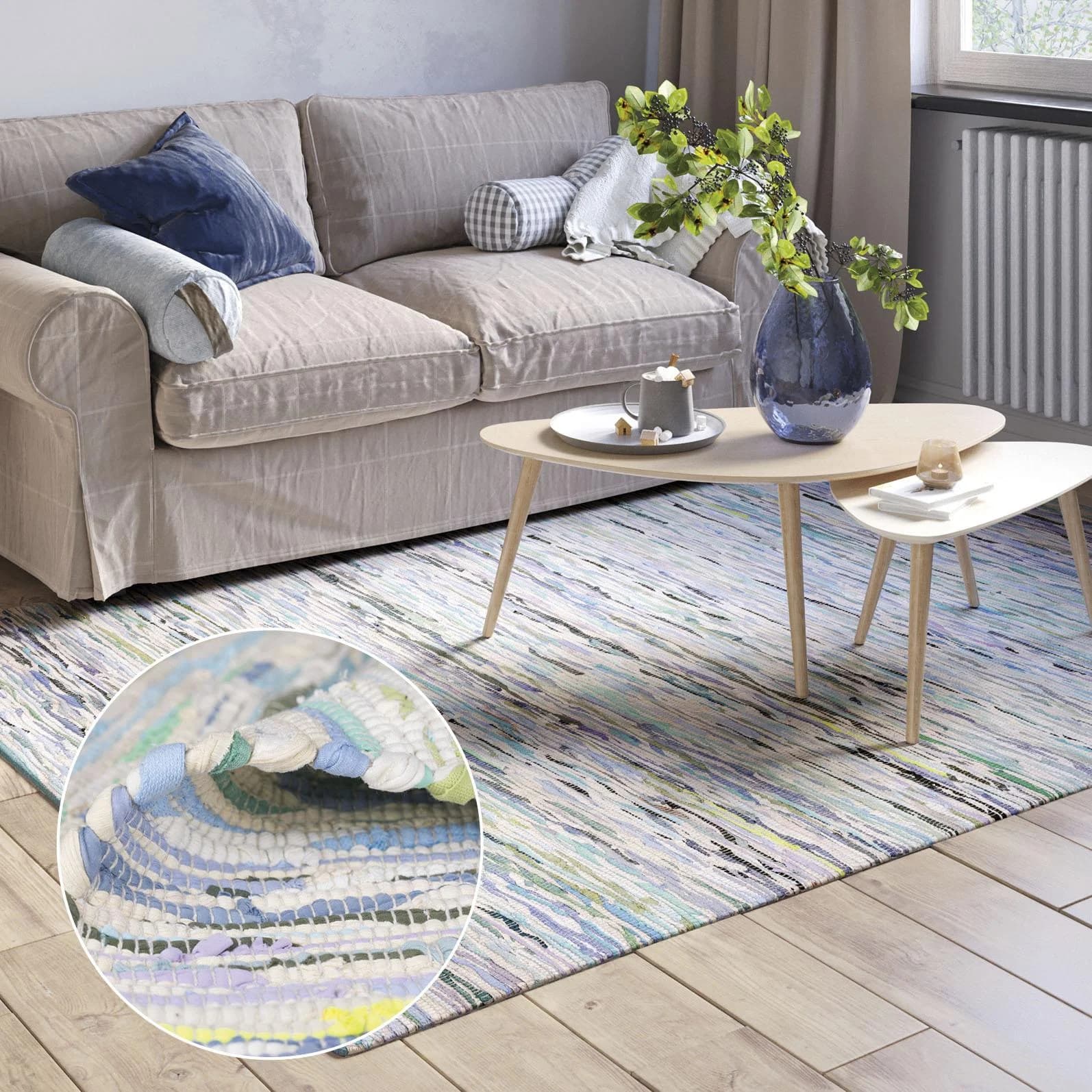 MyFlair Teppich Ameer Handgewebt Bunt Blau Grün Mix