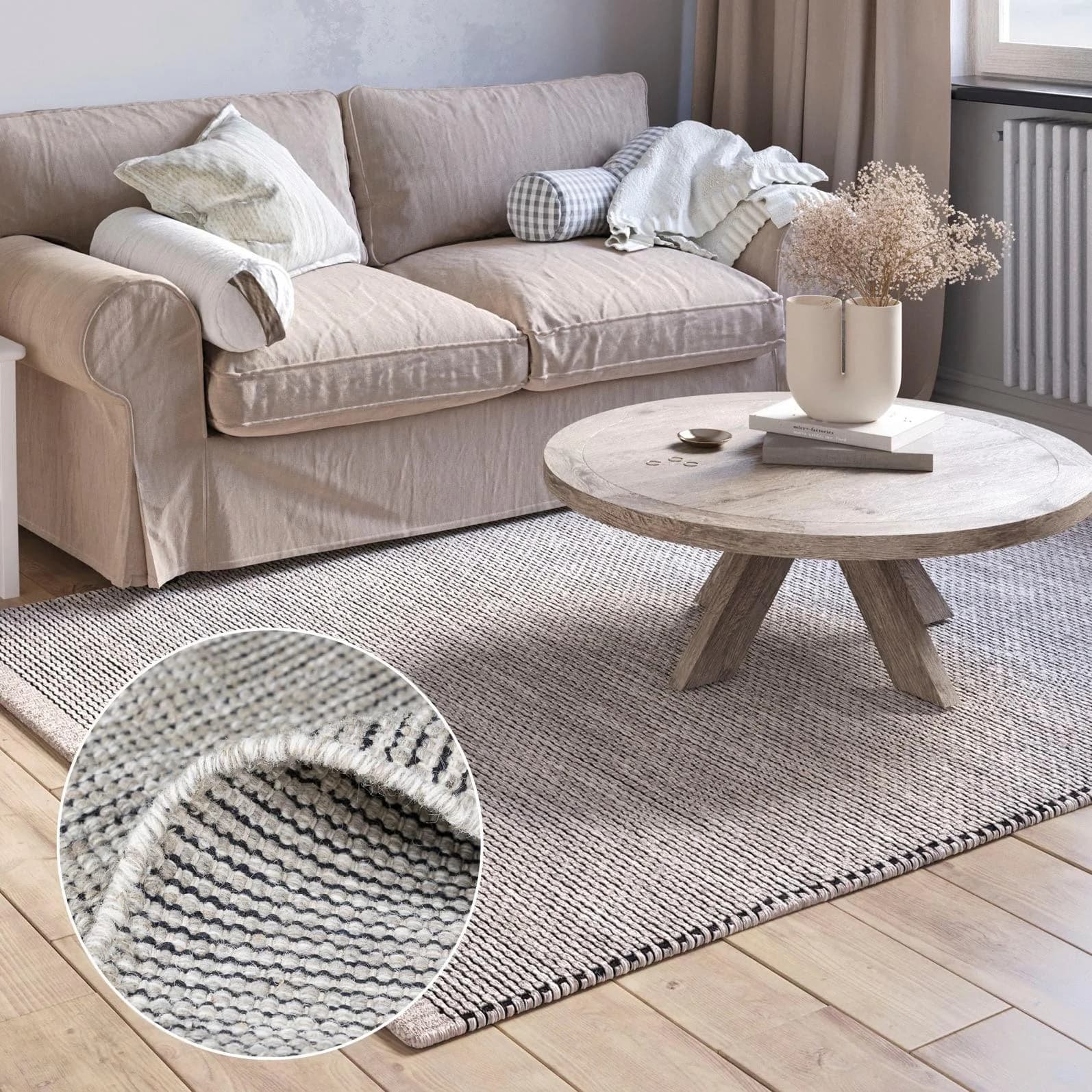 MyFlair Wollteppich Anisa Beige/Grau Handgewebt Wendeteppich
