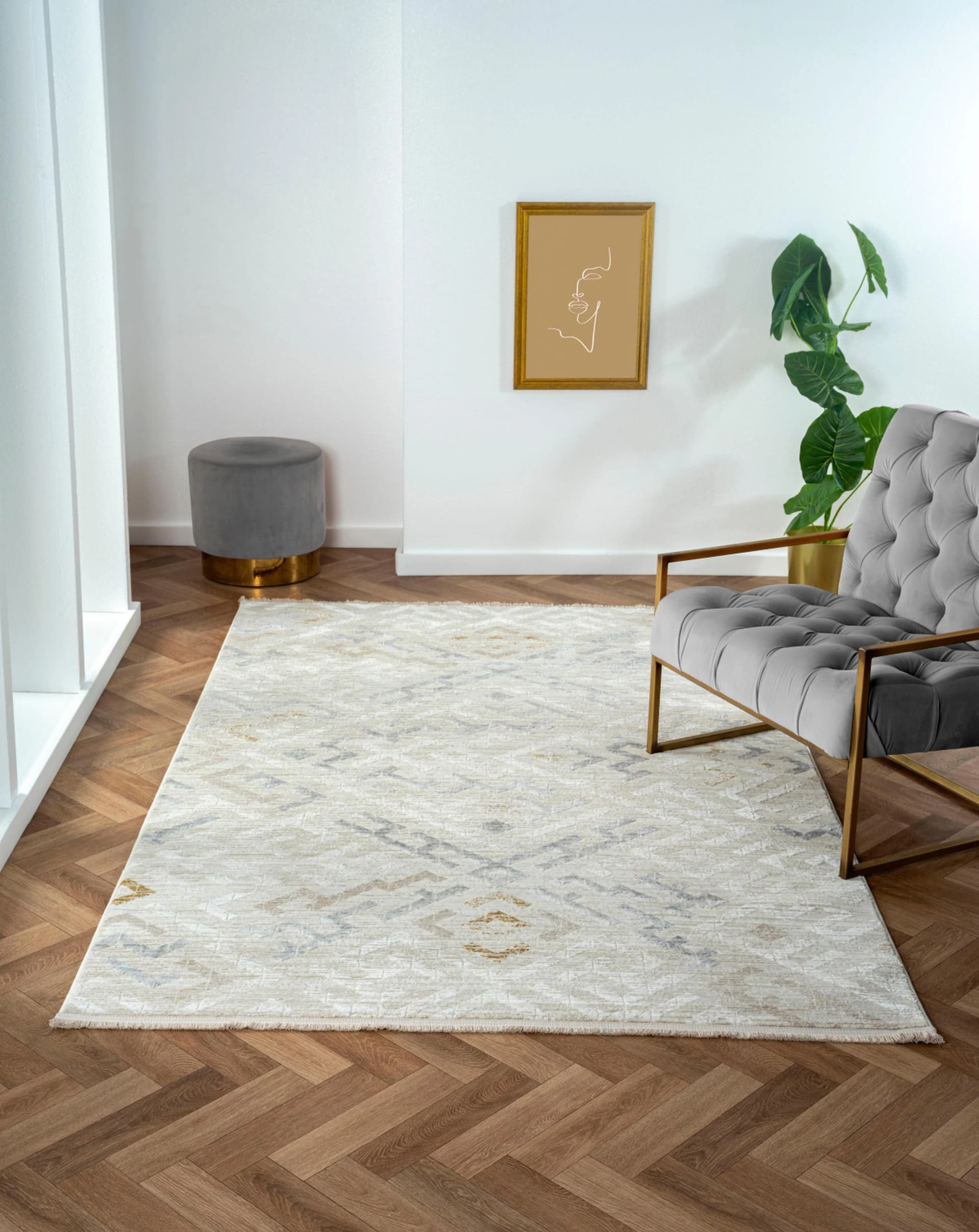 MyFlair Teppich My Type Beige Grau Weiß Ethno-Style Kurzflor