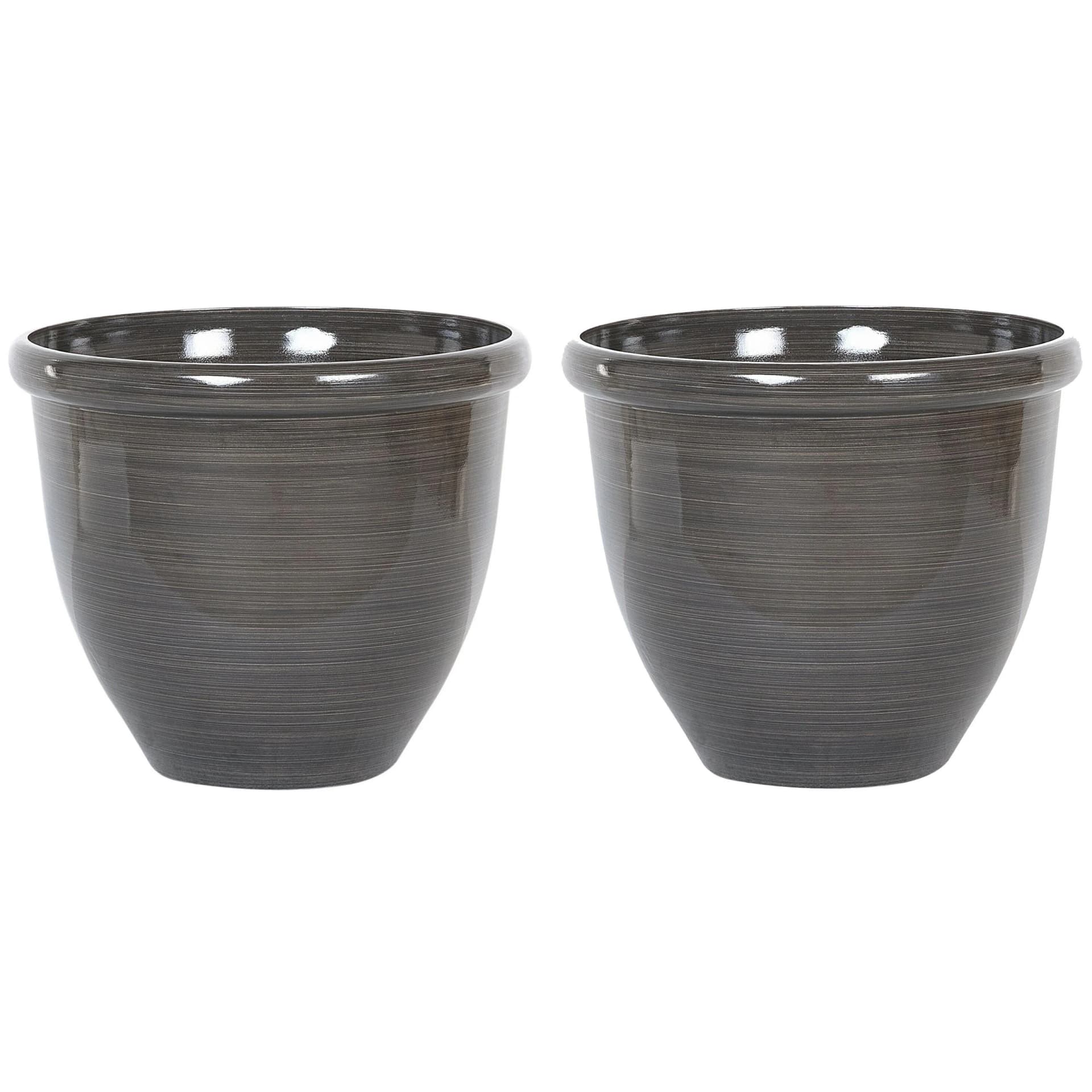 Beliani Blumentopf 2er-Set Tesalia Dunkelbraun Rund