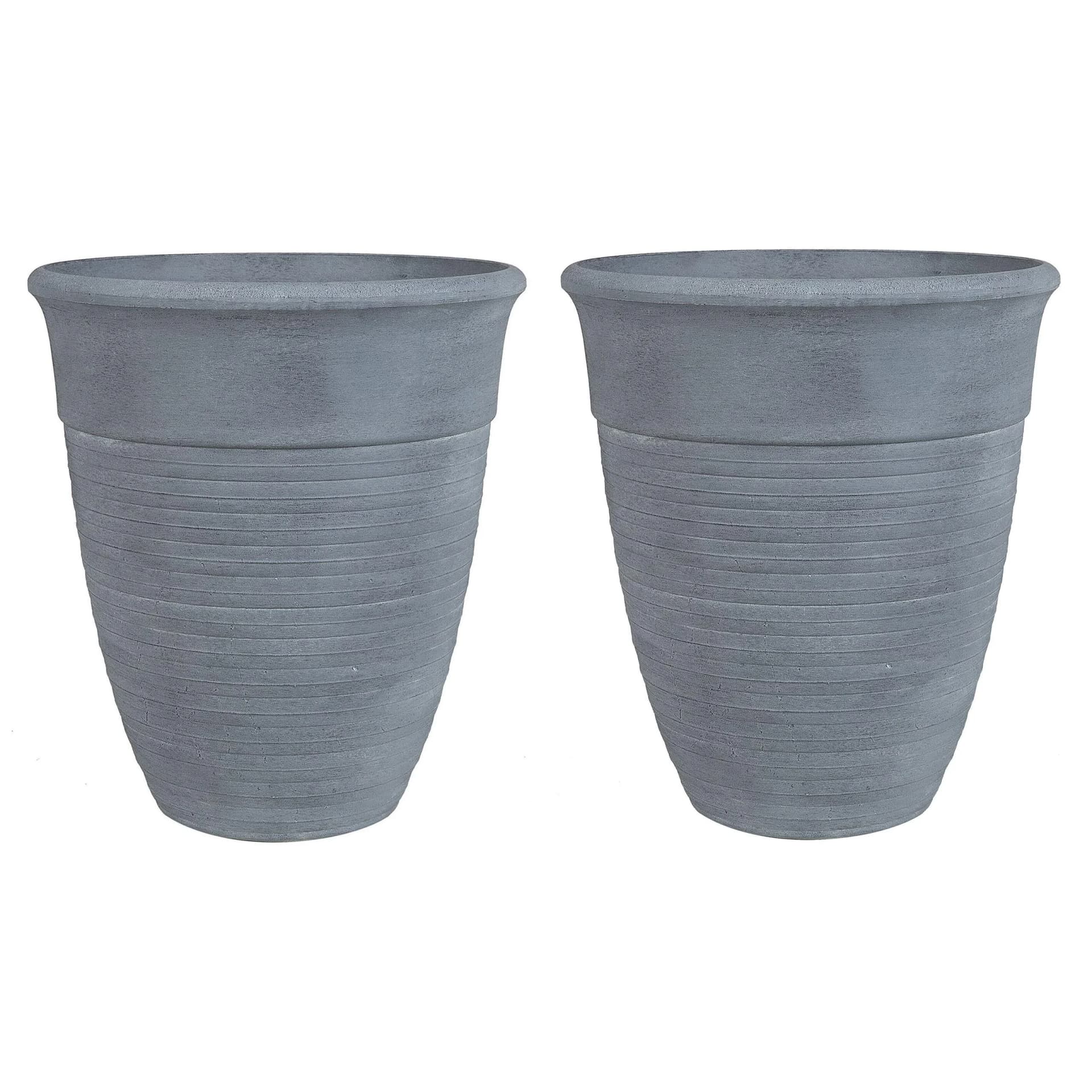 Beliani Blumentopf 2er-Set Grau Rund Stein Katalima
