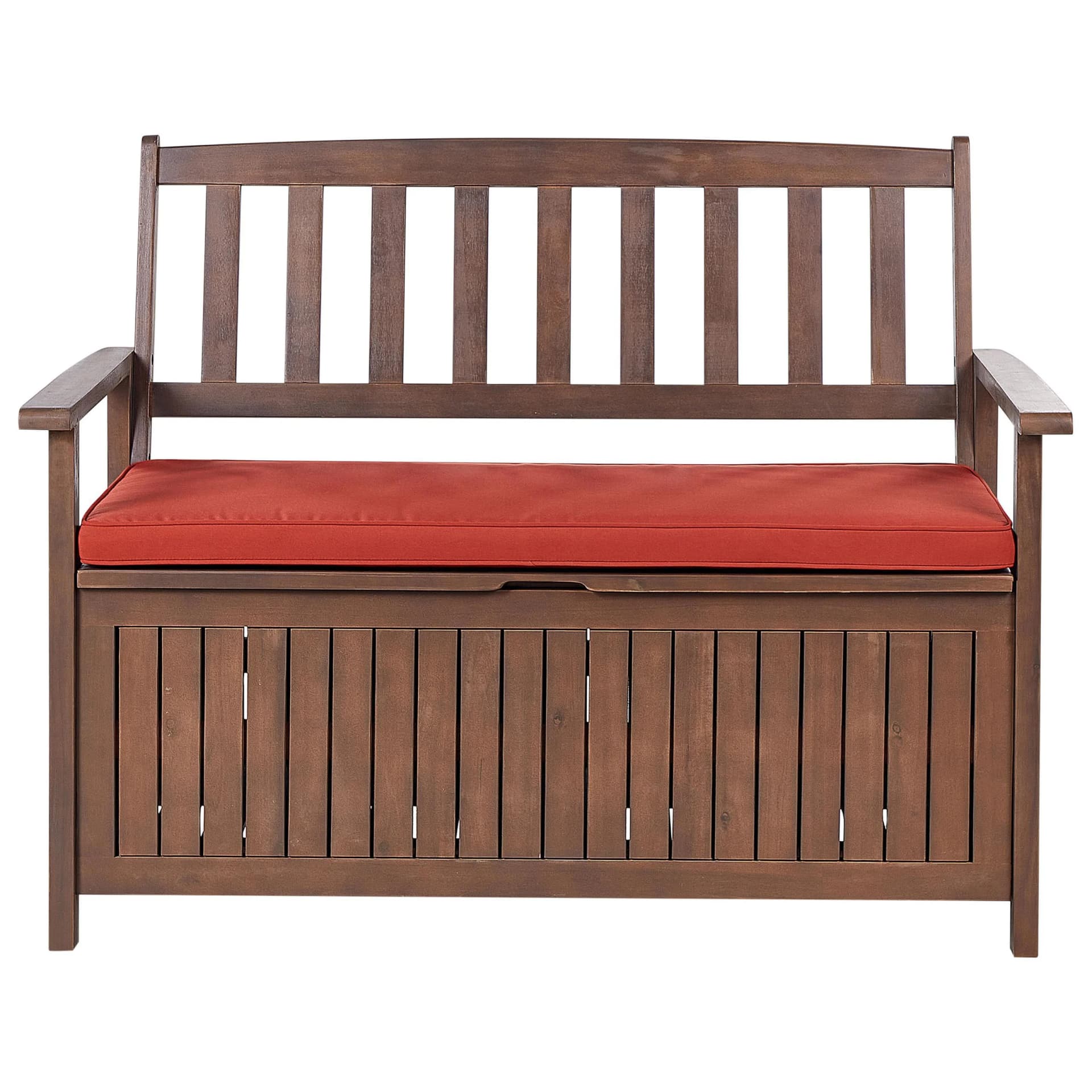Beliani Gartenbank Akazienholz dunkelbraun mit Stauraum terracotta
