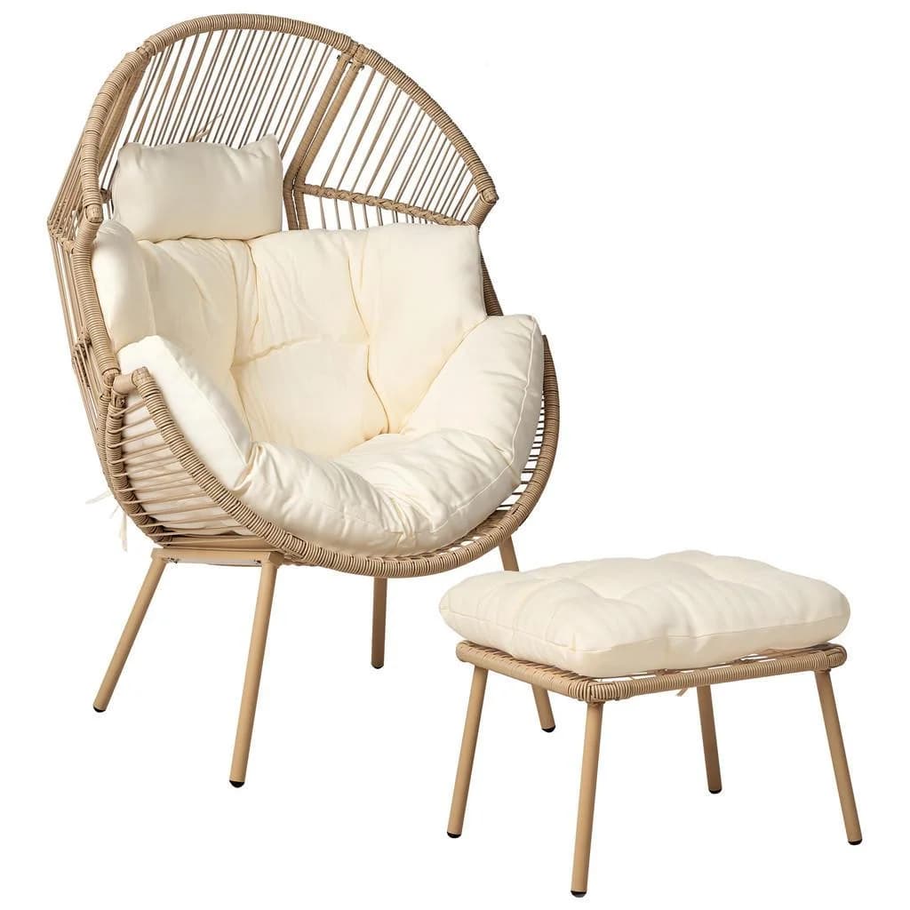 Beliani Gartensessel PE-Rattan Beige mit Fußhocker