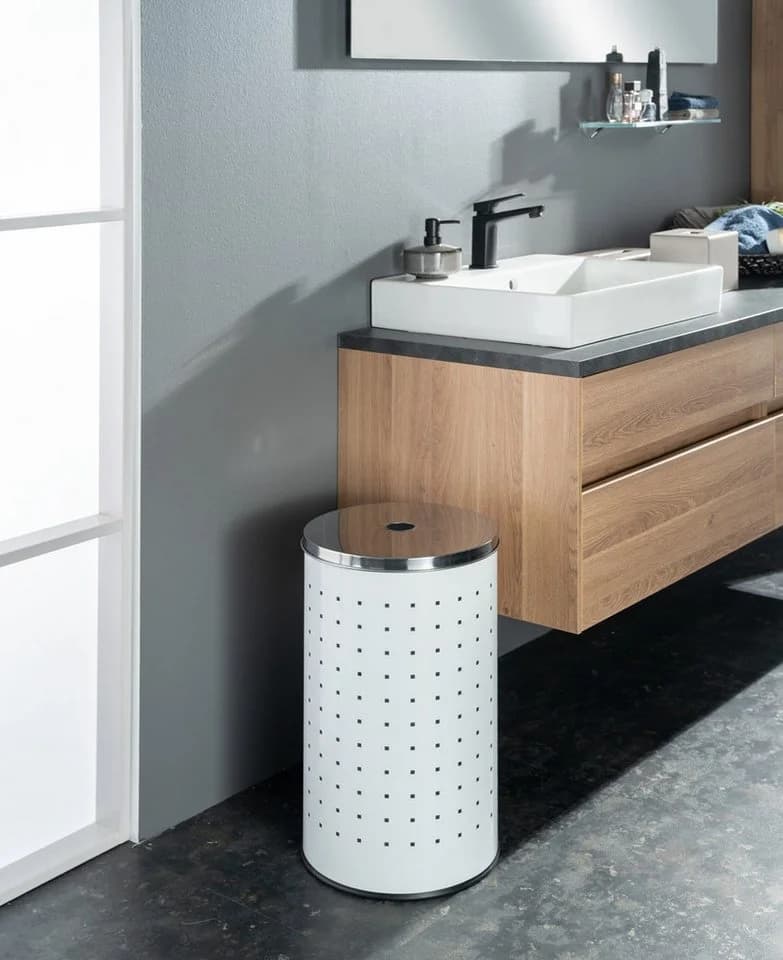 Home4You Wäschesammler Weiß Lackierter Edelstahl