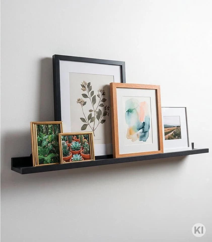 Home4You Wandregal Bilderleiste Schwarz Matt MDF PVC