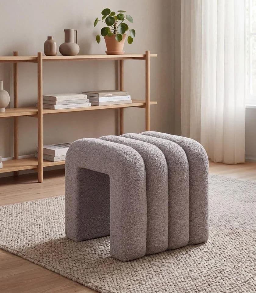 Home4You Polsterhocker Wollweiß Teddystoff Modern